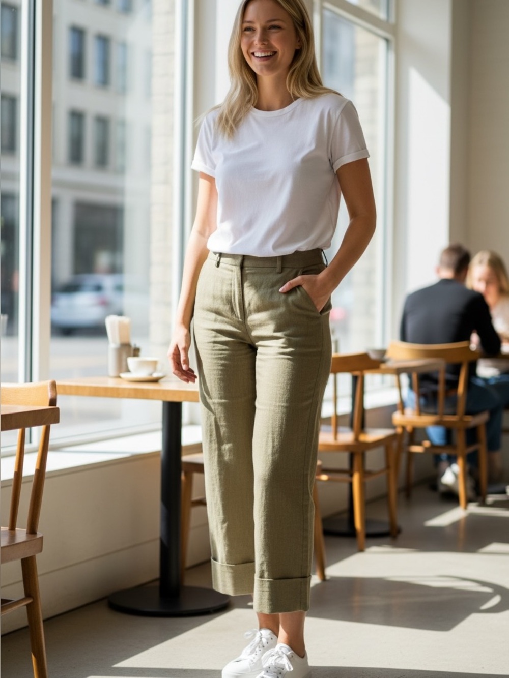 Avenue Olive Green Wide Leg Cropped Pants